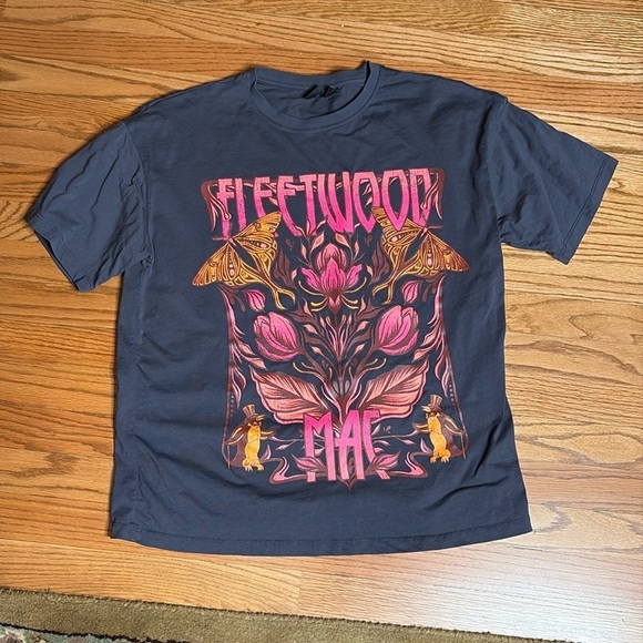 Fleetwood Mac Music Boxy Graphic Tee Floral butterfly pink orange shirt Sz S 6/8 - Picture 4 of 7